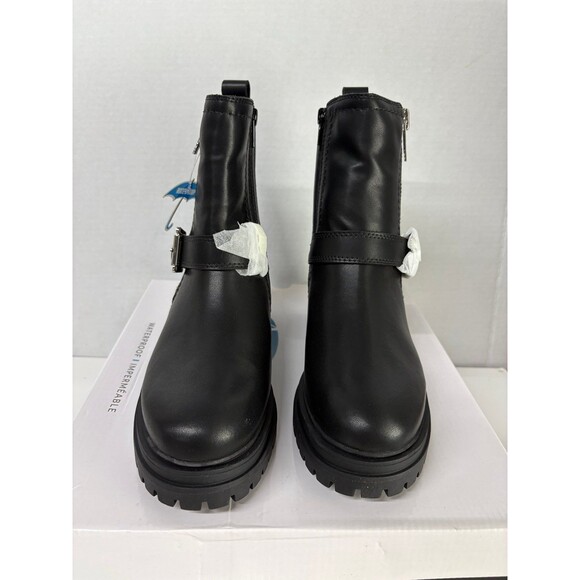 AQUA COLLEGE Women's Grant Black Leather Platform Back Pull Tab Block Heel 8M - Picture 4 of 6